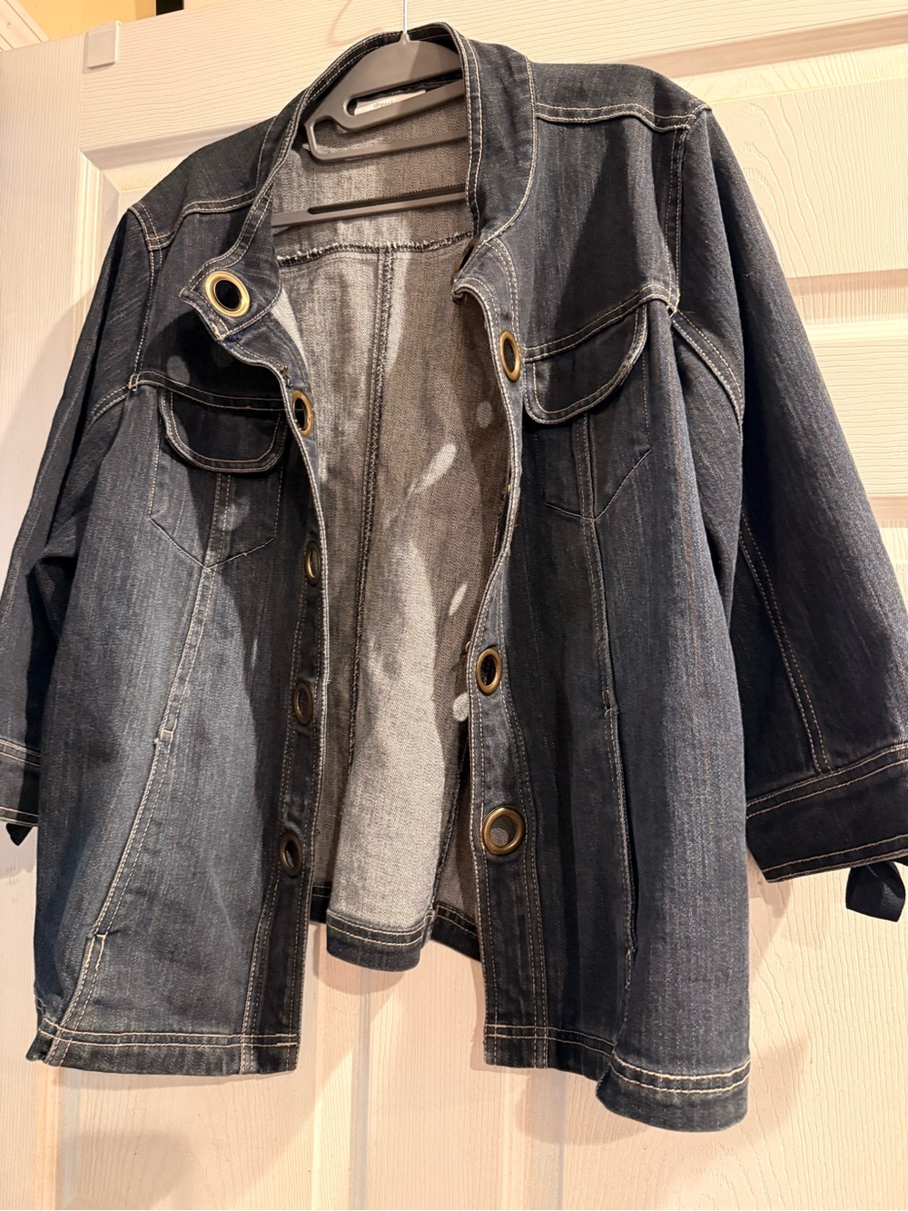 dressbarn Dark Denim Jacket with Brass Grommet Accents